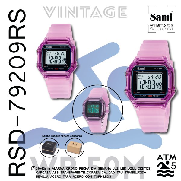 RELOJ SAMI VINTAGE LCD WR50M CORREA/CARCASA TRANSP. - Image 2