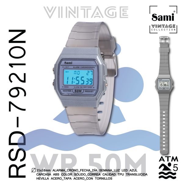 RELOJ SAMI VINTAGE LCD WR50M S/EST. CORREA TRANSP. - Image 2