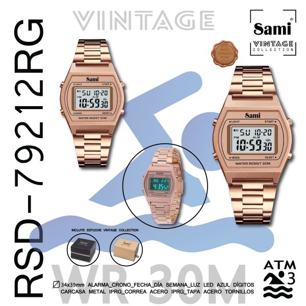 RELOJ SAMI VINTAGE LCD WR30M ROSEGOLD IPRG CORREA - Image 2