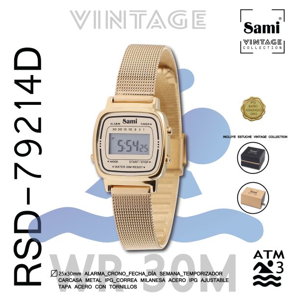 RELOJ SAMI VINTAGE LCD WR30M PEQ.IPG MILANESA AJUSTABLE - Image 2