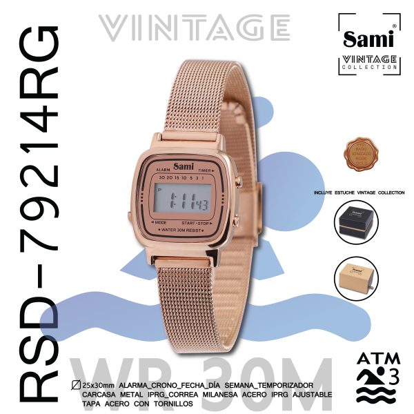 RELOJ SAMI VINTAGE LCD WR30M PEQ.IPRG MILANESA AJUSTABLE - Image 2