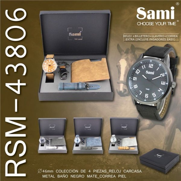 CONJUNTO SAMI HOMBRE RELOJ + BILLETERO + LLAVERO + CORREA