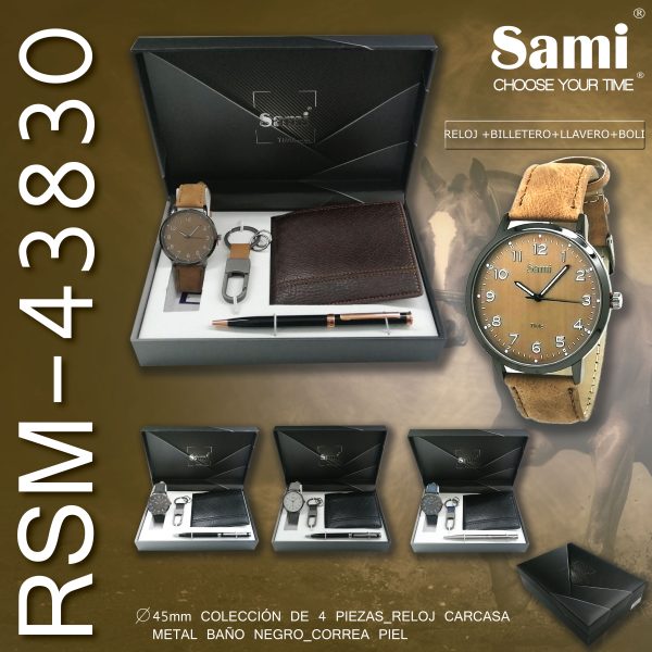 Conjunto Sami hombre reloj +billetero+llavero+boli