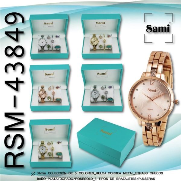 Conjunto Sami sra reloj redondo+ 3 brazaletes