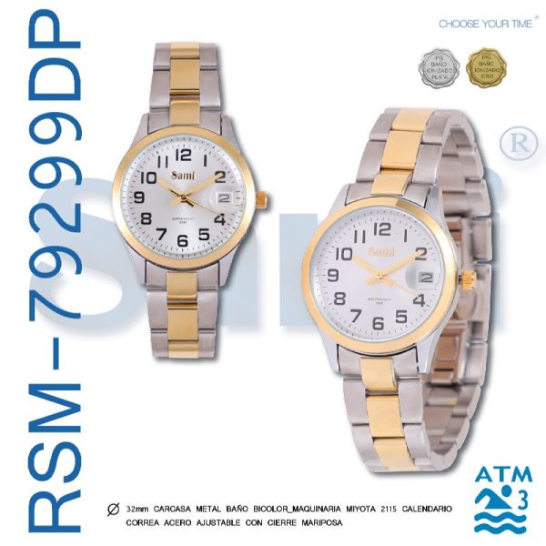 Reloj Sami sra 12 nos FECHA 3ATM bicolor IPG correa acero