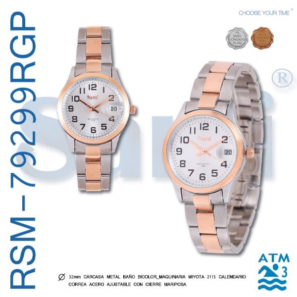 Reloj Sami sra 12 nos FECHA 3ATM bicolor IPRG correa acero