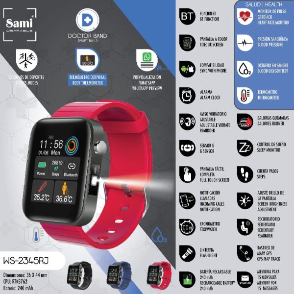 RELOJ SAMI WEARABLE SMARTBAND - DR BAND - ROJO - Image 2