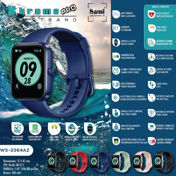 RELOJ SAMI WEARABLE XTREME PRO 5ATM 1.69"HD AZUL - Image 2