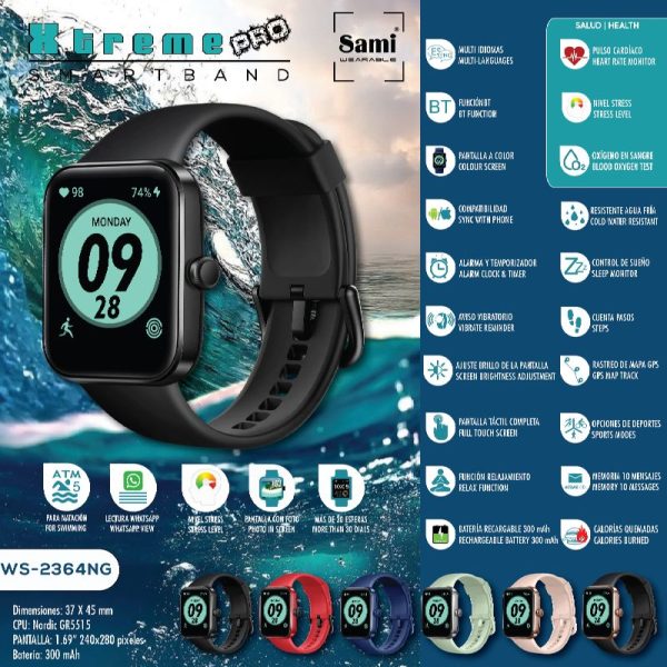 RELOJ SAMI WEARABLE XTREME PRO 5ATM 1.69"HD NEGRO DORADO - Image 2