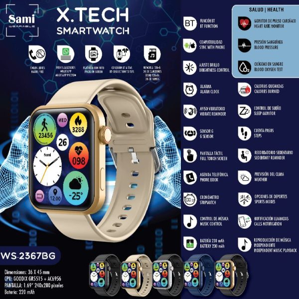 RELOJ SAMI WEARABLE SMARTWATCH MANOS LIBRES XTECH 1.69" HD BEIGE - Image 2