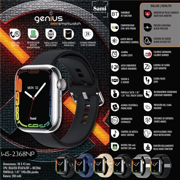 RELOJ SAMI WEARABLE SMARTWATCH GENIUS 1.81"" HD NEGRO - Image 2