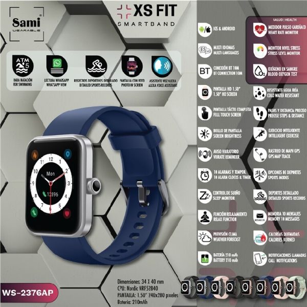 RELOJ SAMI WEARABLE SMARTBAND 5ATM XS FIT AZUL/PLATA