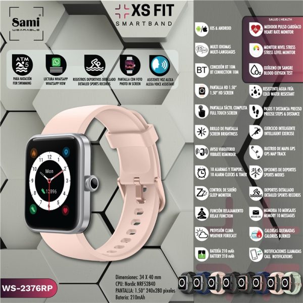 RELOJ SAMI WEARABLE SMARTBAND 5ATM XS FIT ROSA/PLATA