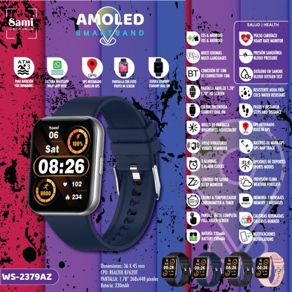 RELOJ SAMI WEARABLE SMARTBAND AMOLED 3ATM GPS AZUL - Image 2