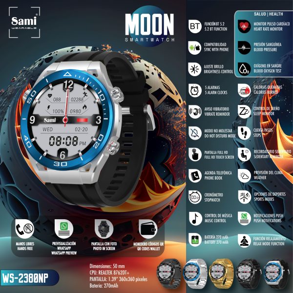 RELOJ SAMI WEARABLE SMARTWATCH MOON M.LIBRES NEG/PLATA - Image 2