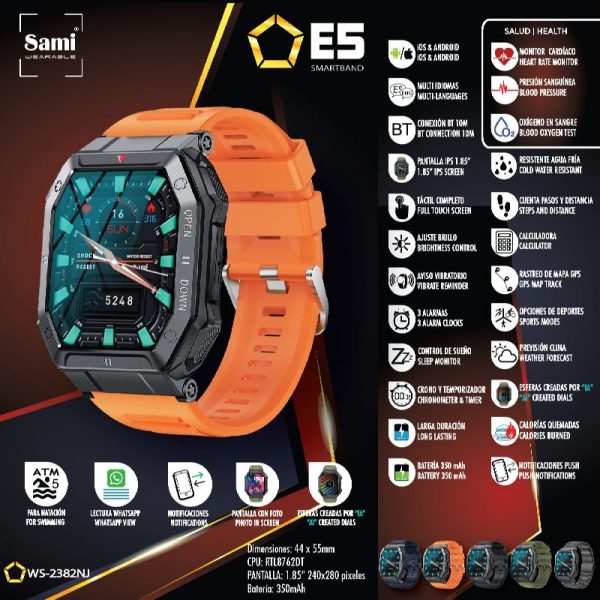 Reloj Sami wearable smartband E5 5ATM naranja