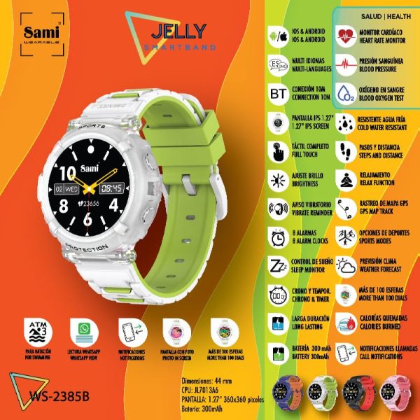 RELOJ SAMI WEARABLE SMARTBAND JELLY 3ATM BLANCO / VERDE - Image 2