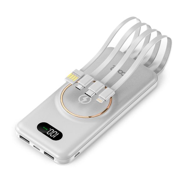 Batería Externa Universal Power Bank 10.000 mAh + Qi Carga Inalámbrica (4 conexiones) Blanco