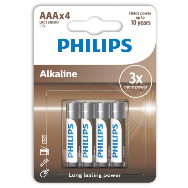 BATERIA ALCALINA PHILIPS AAA LR03 4 PACK