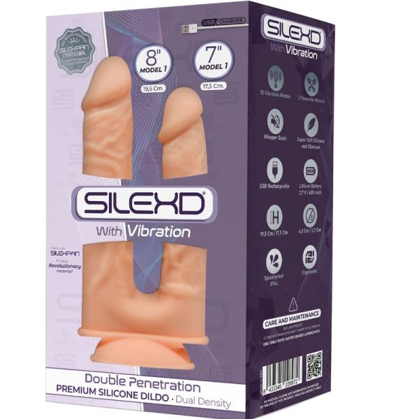 SILEXD - MODELO 1 VIBRADOR DE PÊNIS REALISTA DUPLA PENETRAÇÃO PREMIUM SILEXPAN SILICONE 17,5 / 19,5 CM - Image 2