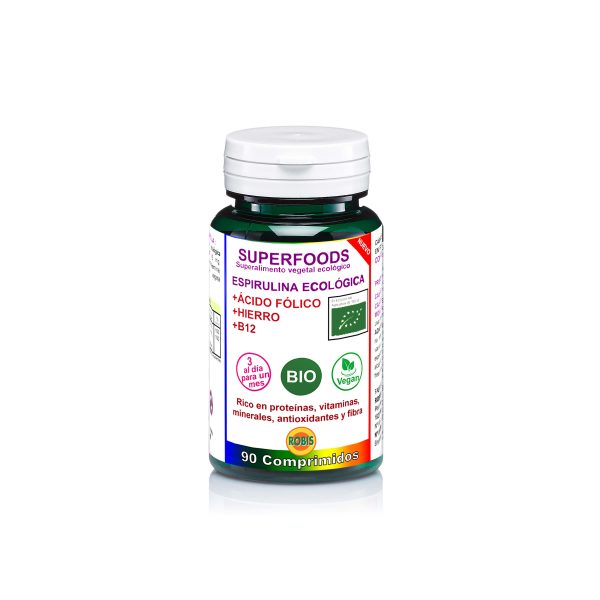 ESPIRULINA BIO CON ACIDO FOLICO, HIERRO Y B12 90 COMP