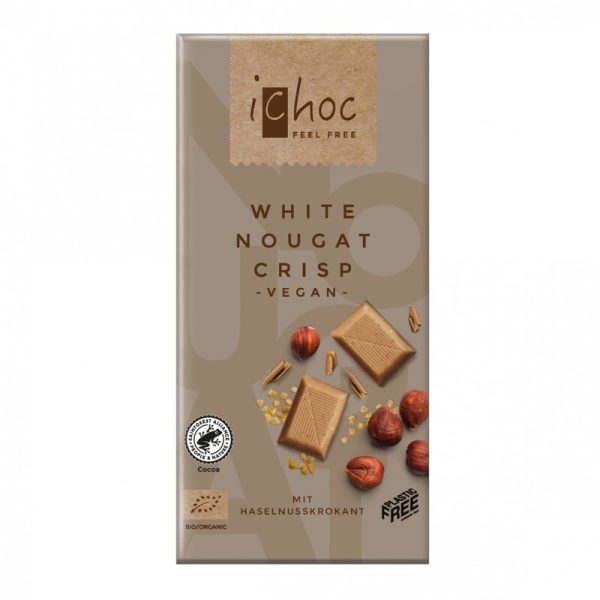 CHOCOLATE BLANCO VEGANO BIO CON PRALINÉ Y CROCANTE DE AVELLANA  80GR  - iCHOC