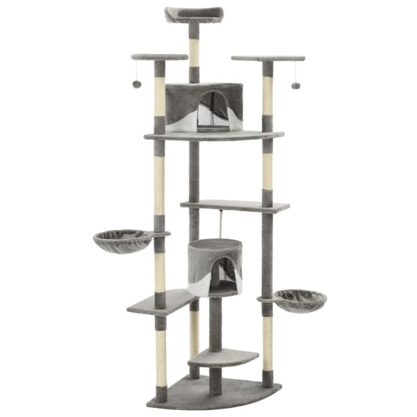Árvore p/ gatos c/ postes arranhadores sisal 203cm cinza/branco - Image 3