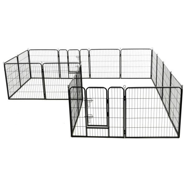 Parque para cães 16 painéis aço 80x80 cm preto - Image 3