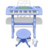 Piano brinquedo com banco/microfone, 37 teclas, azul - Image 2