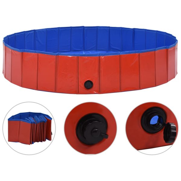 Piscina para cães dobrável 160x30 cm PVC vermelho - Image 2