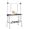 Mesa de grooming ajustável para cães com 2 laços e cesto