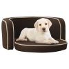 Sofá p/ cães dobrável 76x71x30 cm almofadão de linho castanho