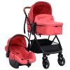 Carrinho de bebé 3-em-1 aço vermelho e preto