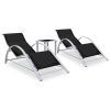 Espreguiçadeiras com mesa 2 pcs alumínio preto