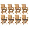 Cadeiras de jardim c/ almofadões antracite 8 pcs teca maciça