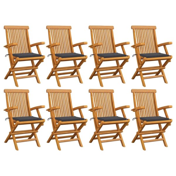 Cadeiras de jardim c/ almofadões antracite 8 pcs teca maciça