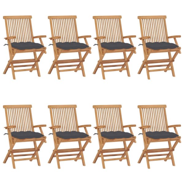 Cadeiras de jardim c/ almofadões antracite 8 pcs teca maciça
