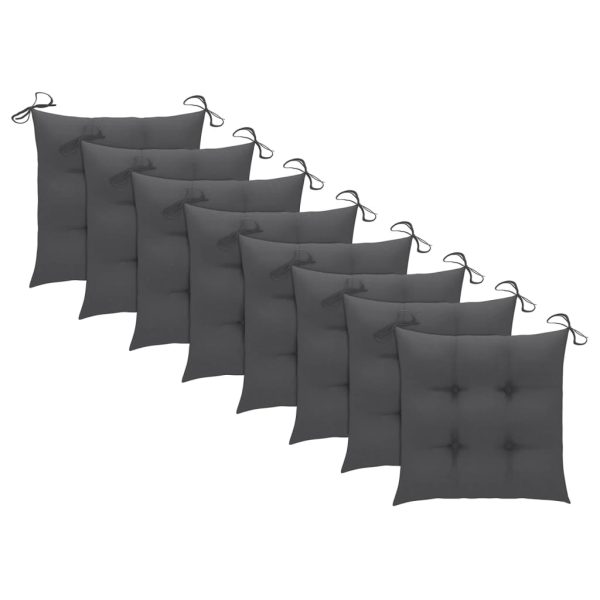 Cadeiras de jardim c/ almofadões antracite 8 pcs teca maciça - Image 9