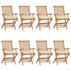Cadeiras de jardim c/ almofadões branco nata 8 pcs teca maciça