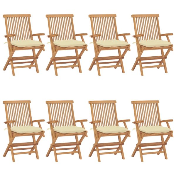 Cadeiras de jardim c/ almofadões branco nata 8 pcs teca maciça
