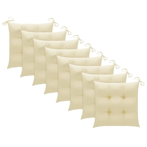 Cadeiras de jardim c/ almofadões branco nata 8 pcs teca maciça - Image 9