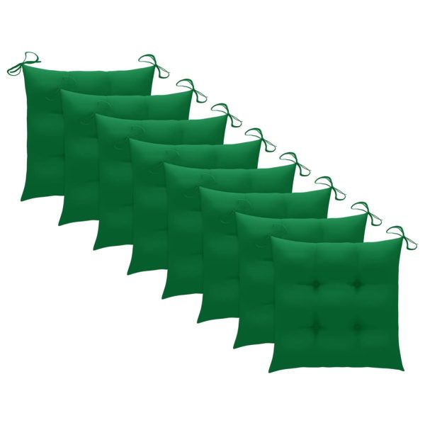Cadeiras de jardim c/ almofadões verdes 8 pcs teca maciça - Image 9