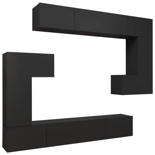 Conjunto móveis de TV 8 pcs madeira processada preto - Image 2