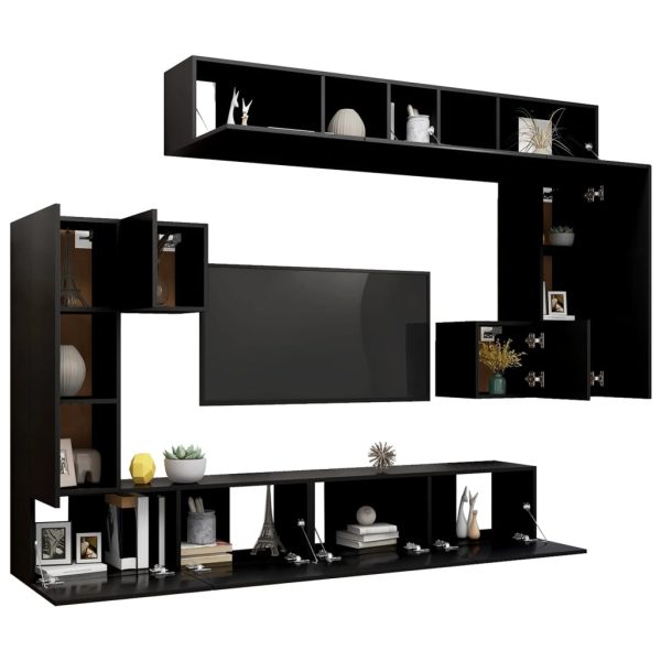 Conjunto móveis de TV 8 pcs madeira processada preto - Image 3