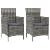 Cadeiras de jardim c/ almofadões 2 pcs vime PE cinzento