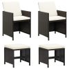 4 pcs conjunto de cadeiras e bancos de jardim vime PE preto