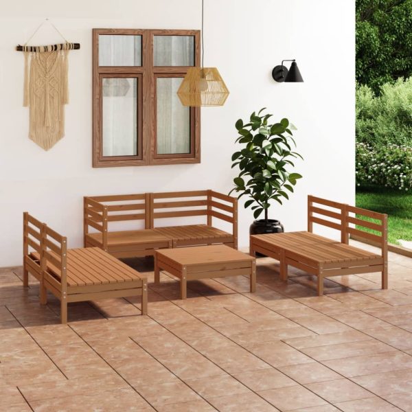 7 pcs conjunto lounge de jardim pinho maciço castanho mel