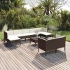 10 pcs conjunto lounge jardim c/ almofadões vime PE castanho