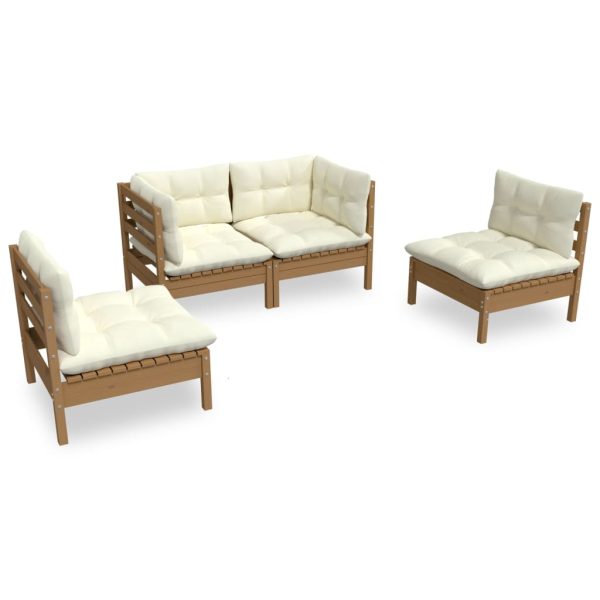 4 pcs conjunto lounge de jardim c/ almofadões pinho maciço - Image 2