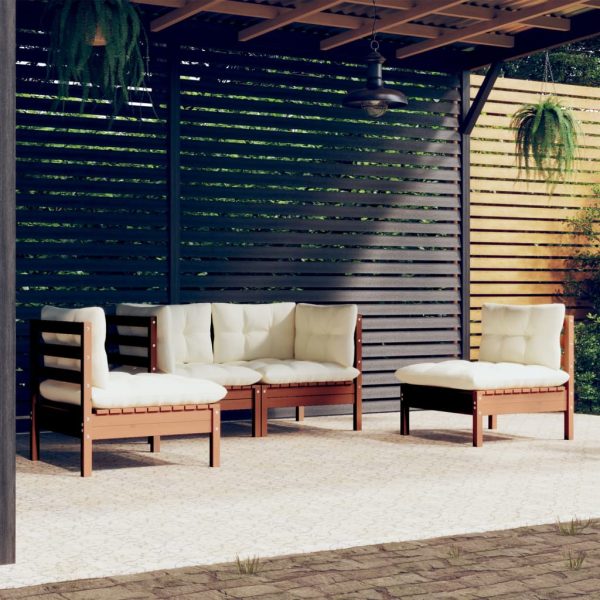 4 pcs conjunto lounge de jardim c/ almofadões pinho maciço